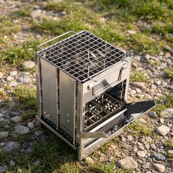 Small 304 Stainless Steel Folding Wood Stove with Grill