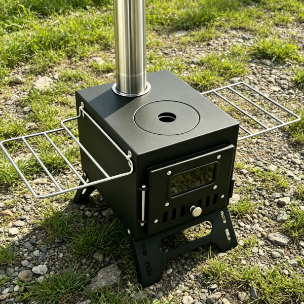 Mini Wood Stove Kit with Flame Window and Chimneys