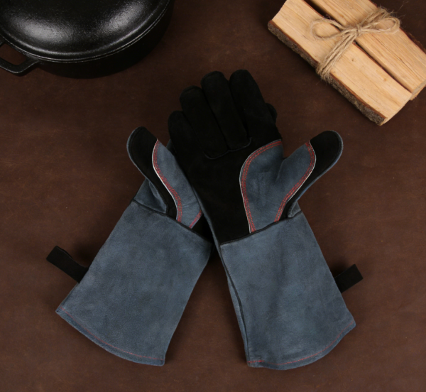 2-Pair 16-Inch Flame-Retardant Leather Gloves – Insulated Lining, for BBQ & Welding