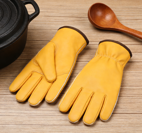 2-Pair Long-Sleeve Heat-Resistant Gloves – Black/Yellow, Fireproof for Grill/Oven/Welding