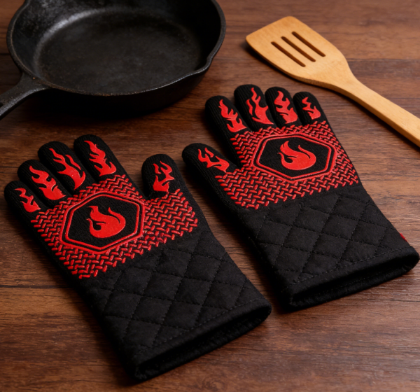2-Pair 13.8-Inch Cut-Resistant BBQ Gloves – Fireproof to 1472°F, Non-Slip Silicone Grip