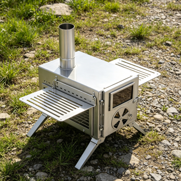 304 Stainless Steel Wood Stove with View Glass and 8 Chimneys
